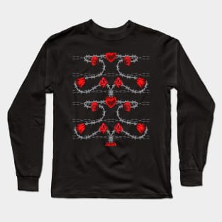 Barbed Wire Heart and Flowers Long Sleeve T-Shirt